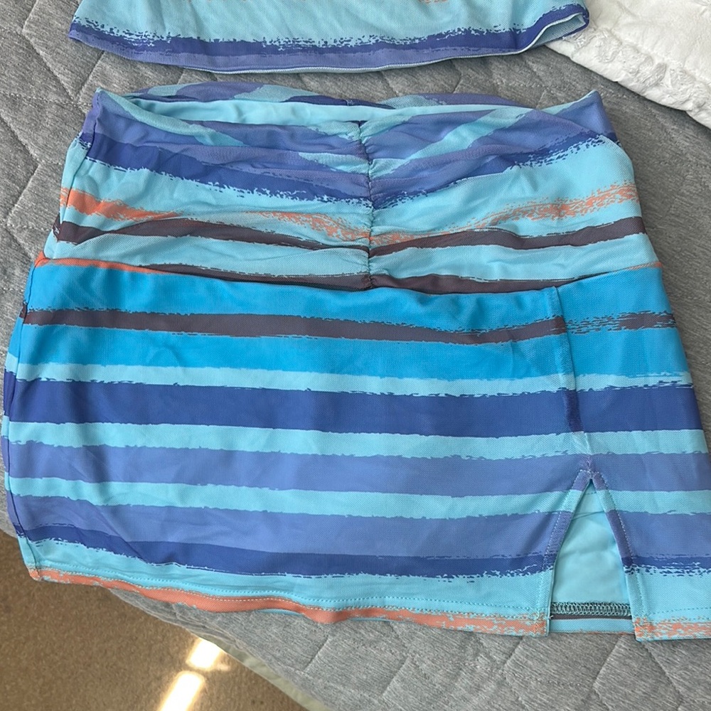 Tiger Mist Blue and Purple Mini Pencil Skirt with Cut Out